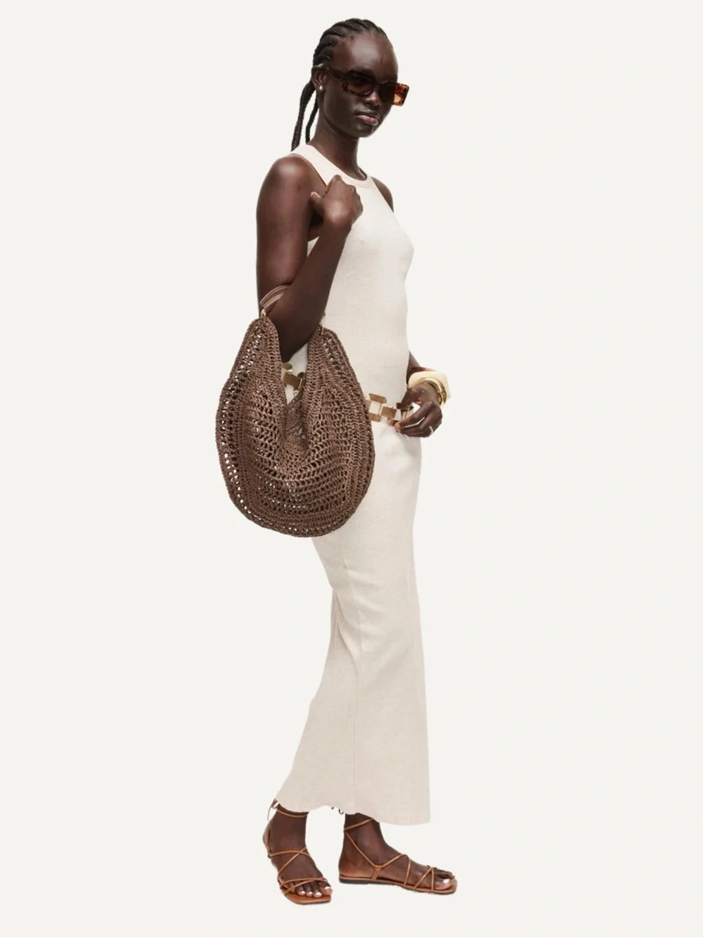 NWT Urban Expressions Camden Crochet Raffia Hobo Bag - Brown